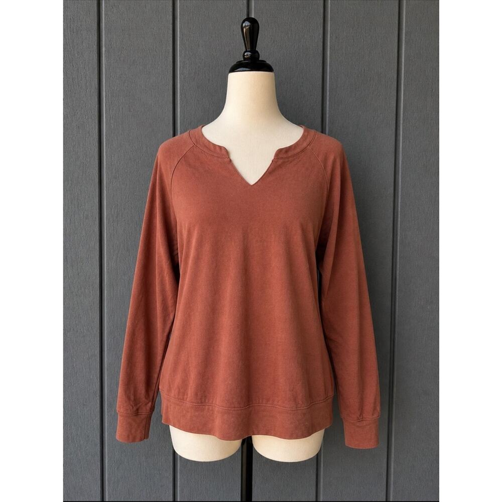 Sampeel Rust Long Sleeve Top XL Notch Neck Soft Suede Feel Casual Cozy